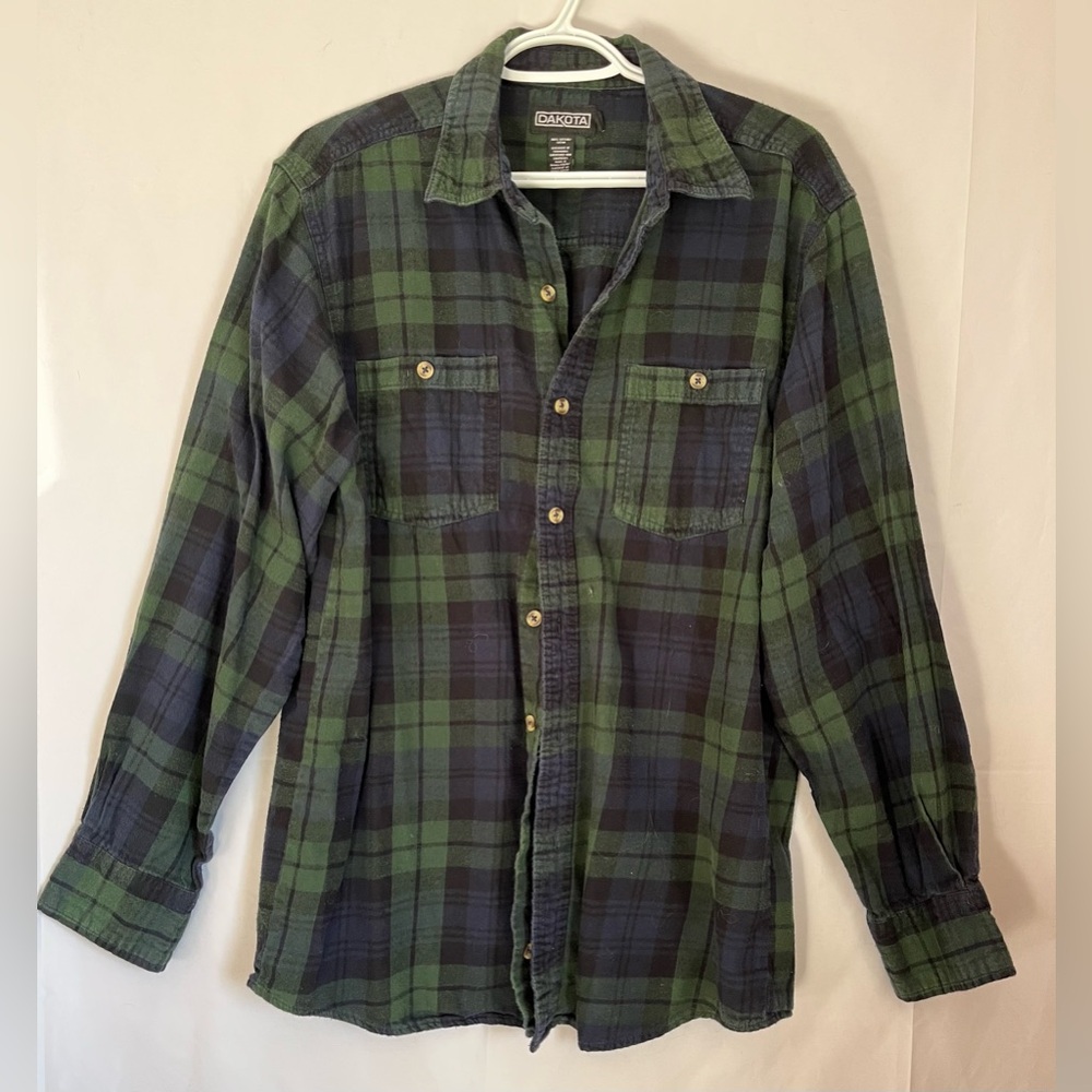 Dakota Green Black Plaid Flannel Button Up Shirt Size M